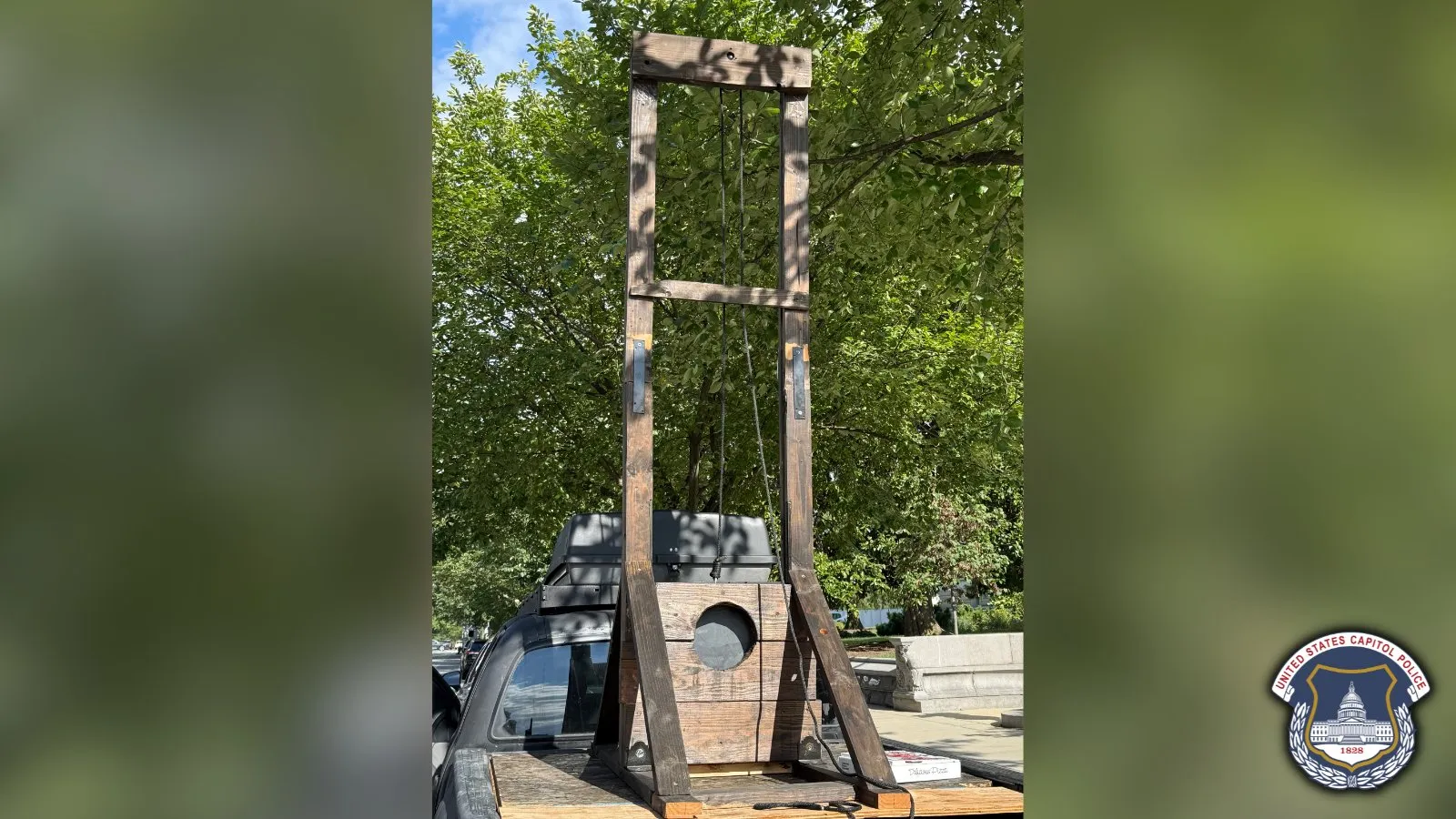 Police said they seized a guillotine after it was seen in the bed of a pickup truck along East Capitol Street in Washington, D.C. (The United States Capitol Police)