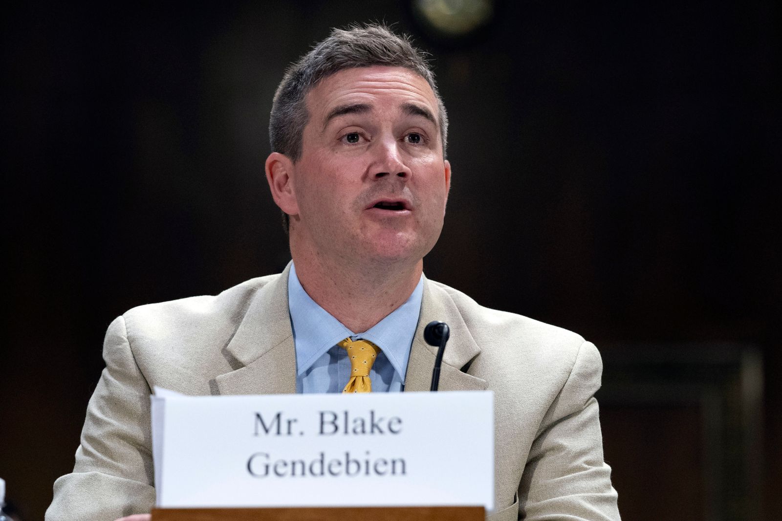 Blake Gendebien testifies before a Senate committee on May 2, 2023, in Washington, D.C.
