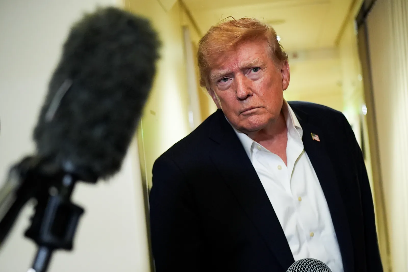 President Donald Trump speaks with reporters while in flight on Air Force One from Shannon, Ireland to Joint Base Andrews, Md., Sunday, Sept. 13, 2026. (AP Phot