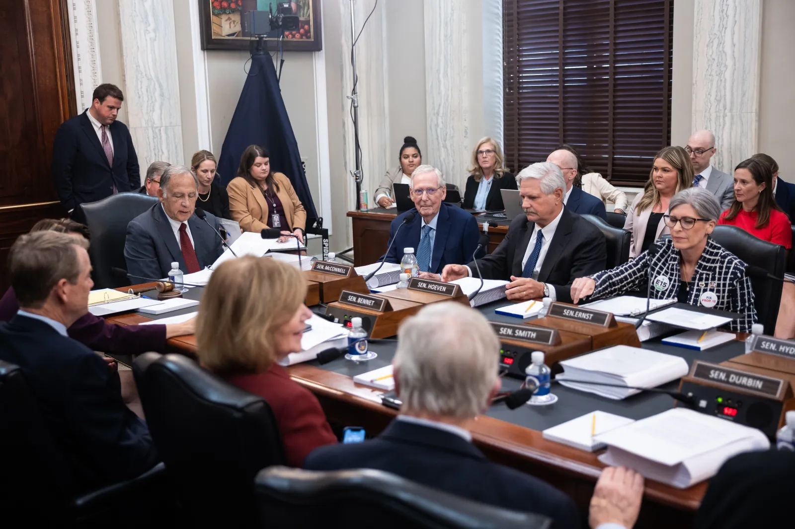 Senator Mitch McConnell (R-Ky.), at top center, is seen at a Senate Agriculture Committee meeting for the 2026 farm bill, Capitol Hill, September 16, 2026.