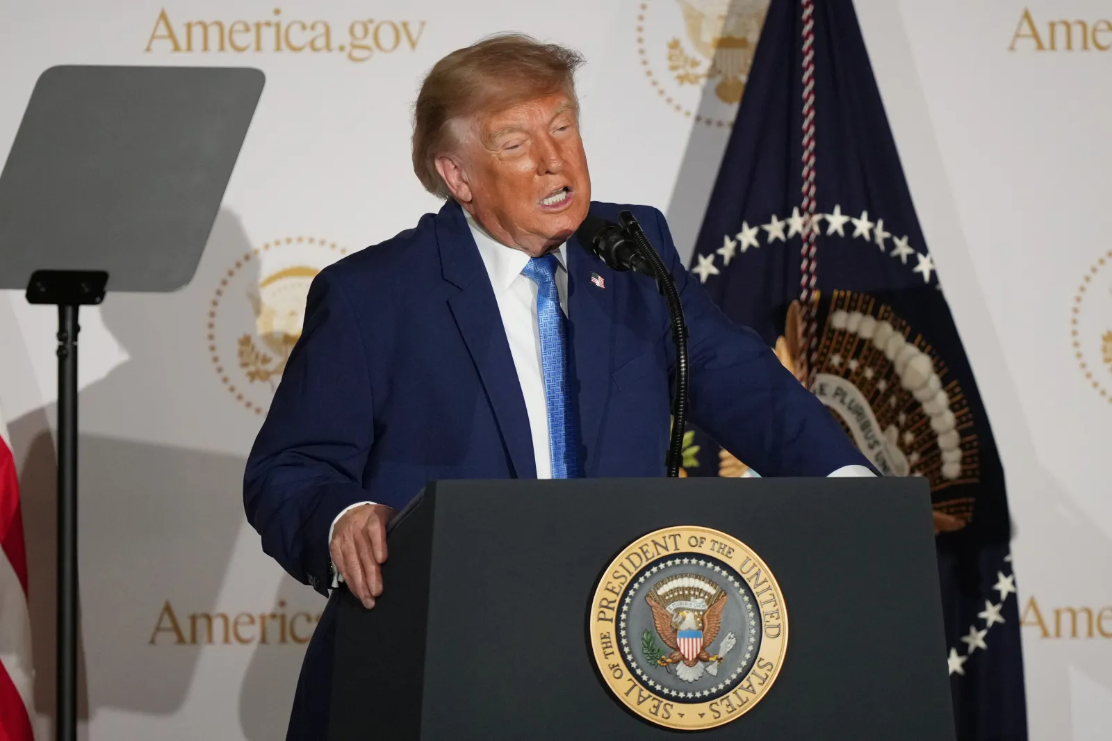 President Donald Trump speaks during an event to mark the launch of the America.gov website, Tuesday, September 29, 2026, in Washington.