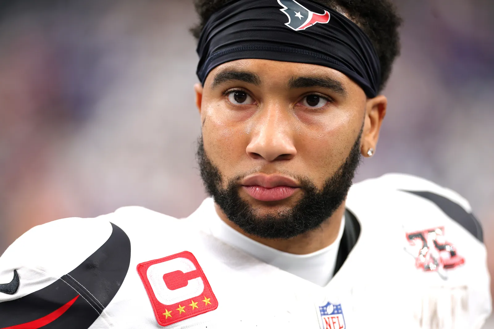 HOUSTON, TEXAS - SEPTEMBER 13: C.J. Stroud #7 of the Houston Texans reacts to 36-31 loss against the Buffalo Bills after the game at NRG Stadium on September 13