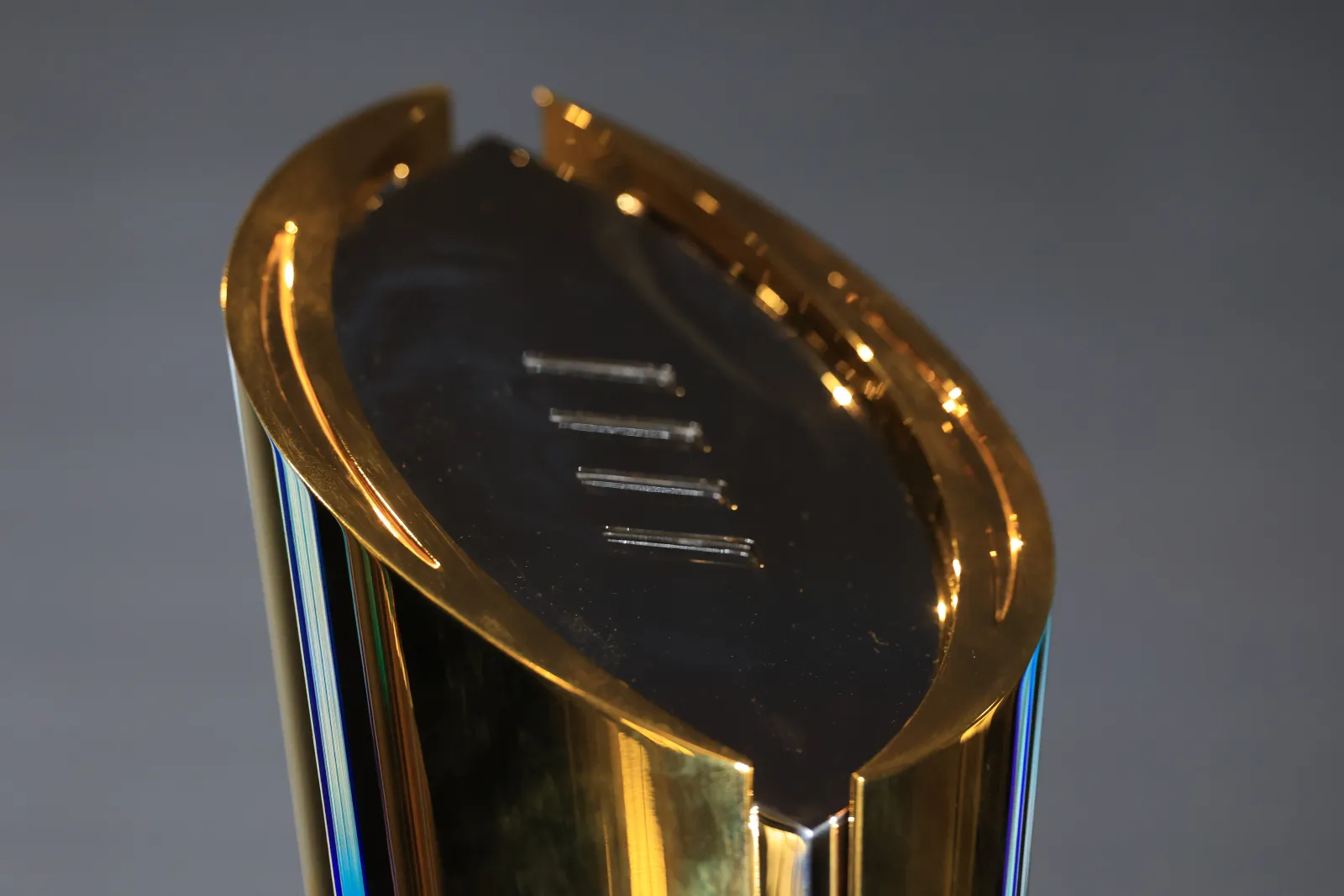 CHICAGO, ILLINOIS - JULY 29: A detailed view of the College Football Playoff National Championship Trophy during the 2026 Big Ten Football Media Days at Hilton Chicago on July 29, 2026 in Chicago, Illinois. (Photo by Justin Casterline/Getty Images)