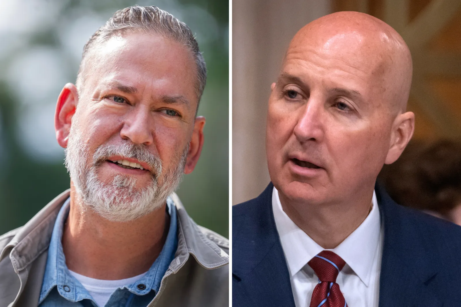 Independent candidate Dan Osborn attends a news conference in Washington, D.C. on September 24, 2026. Senator Pete Ricketts speaks in Washington, D.C. on July 16, 2025.