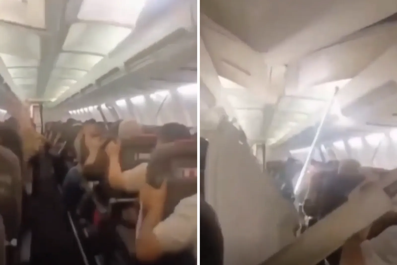 Screengrabs of scenes on the plane before it made an emergency landing.