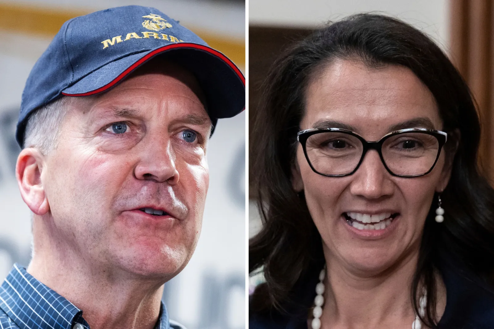 Left: Senator Dan Sullivan speaking in West Homestead, Pennsylvania, in 2024. Right: Mary Peltola at the U.S. Capitol in Washington D.C. in 2022.