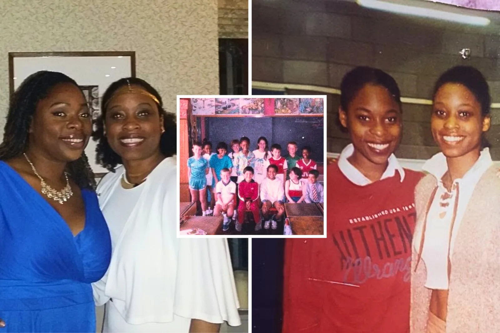 From left: Michelle and Lavinia Osbourne at their 40th birthday party; inset, at elementary school in the early 1980s; and at high school in the 1990s.