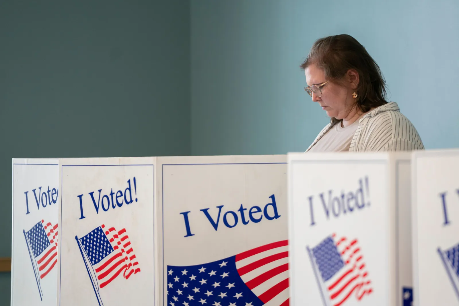 A woman fills out a ballot during early voting at the Garners Ferry Adult Activity Center on May 26, 2026 in Hopkins, South Carolina.
