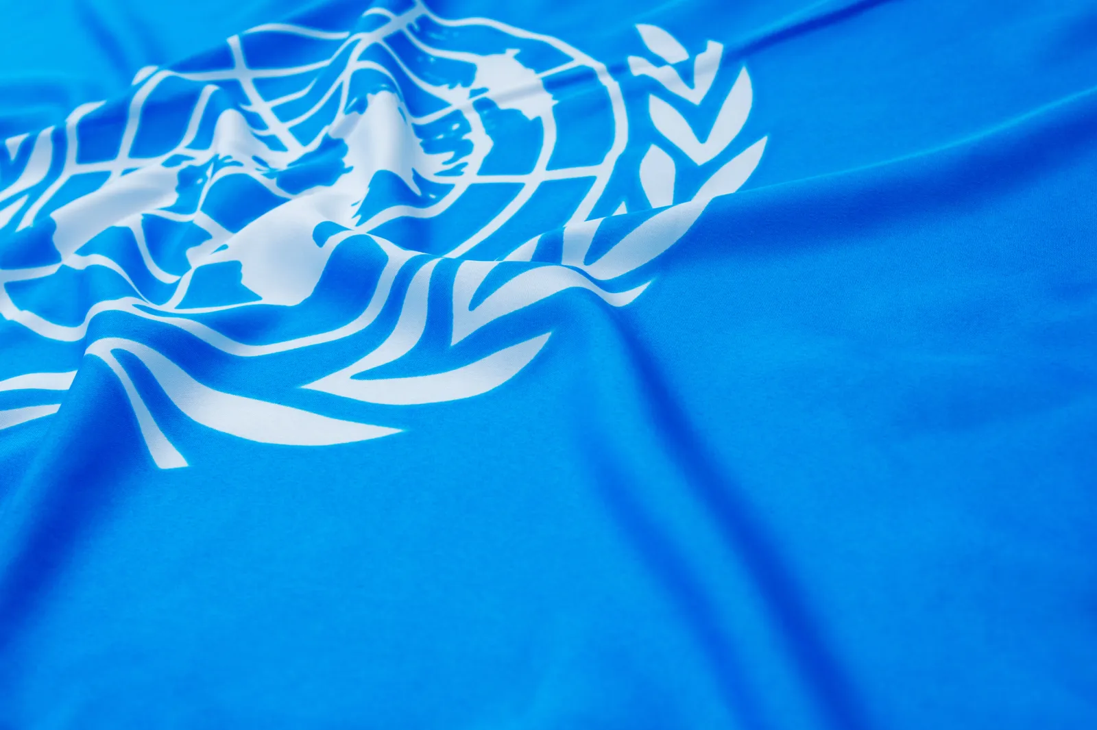 Fujian, China - April 6, 2017: Close up of United Nations flag.