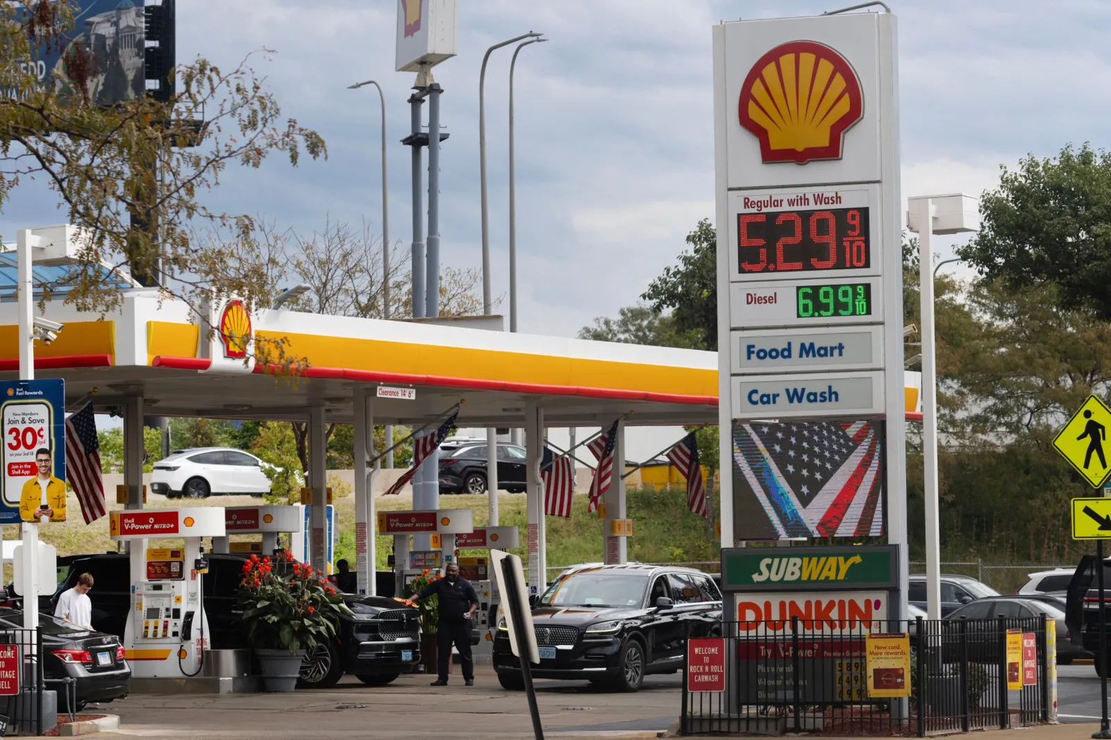 Gas prices are displayed at a gas station on September 15, 2026 in Chicago, Illinois.