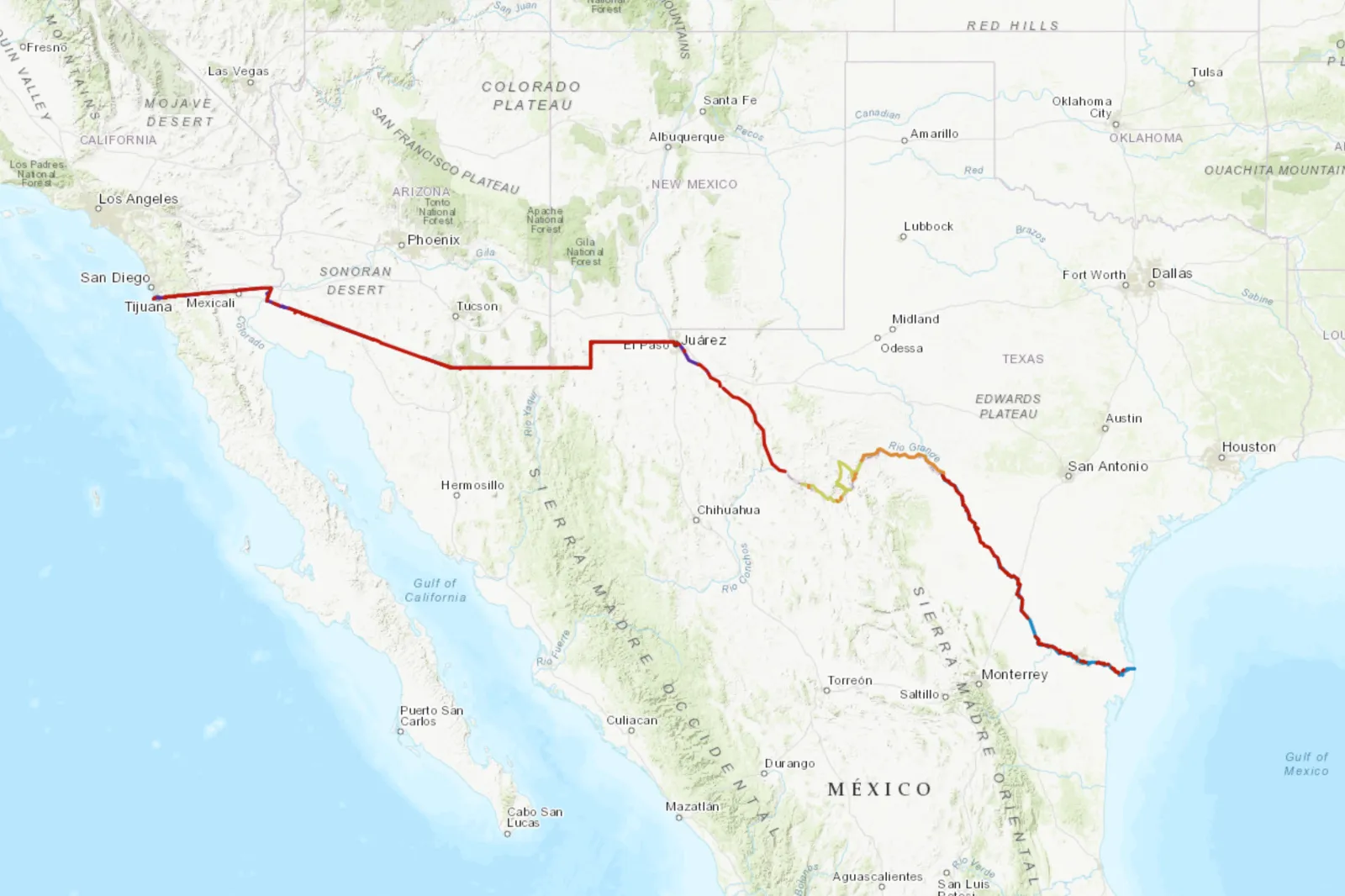 A still image from CBP’s interactive Smart Wall map, which shows projects categorized as awarded, under construction or completed.