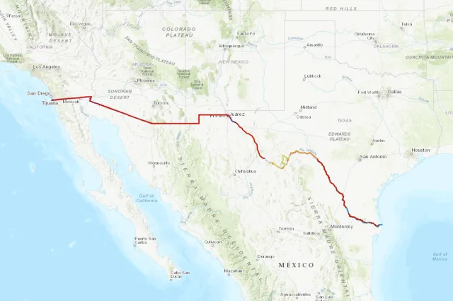 A still image from CBP’s interactive Smart Wall map, which shows projects categorized as awarded, under construction or completed.