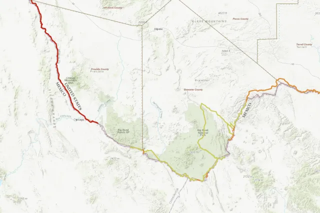 A still image from CBP’s interactive Smart Wall map, which shows projects categorized as awarded, under construction or completed.