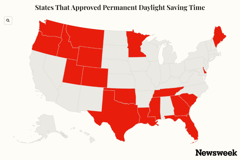 Map Shows States That Approved Permanent Daylight Saving Time