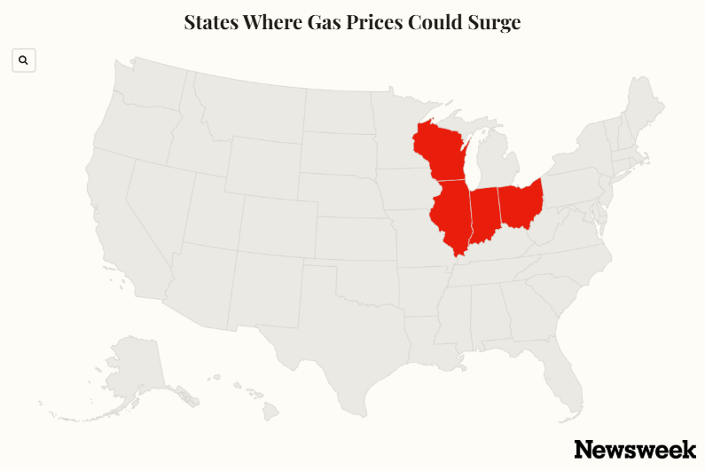 Map Shows States Where Gas Prices Could Surge
