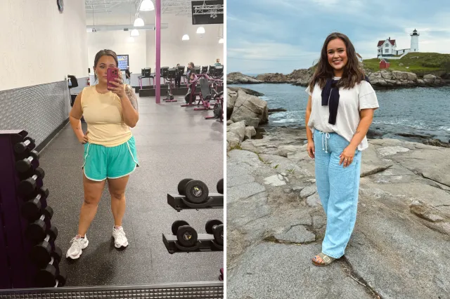 From left: Taylor in the gym and during a trip to the coast.
