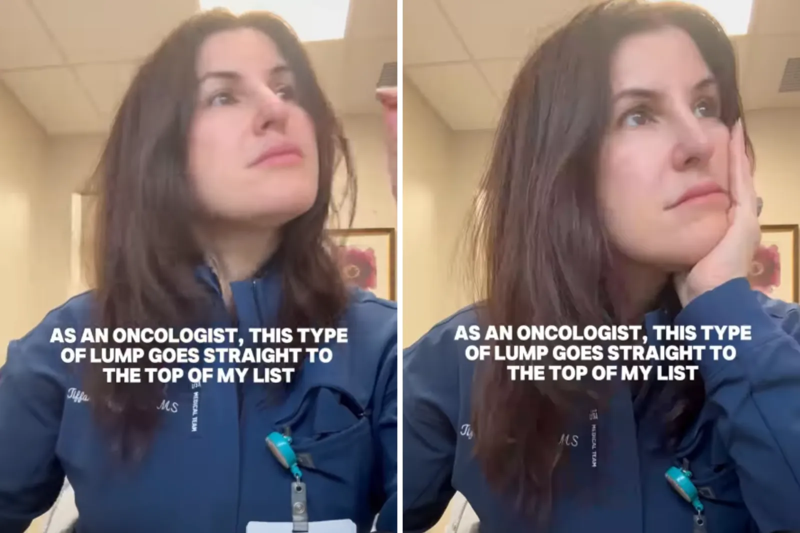 Oncologist Tiffany Pompa explaining the five lumps that would need medical attention.