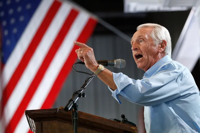Kentucky Gov. Steve Beshear speaks at the Fancy Farm picnic August 2, 2014, in Fancy Farm, Kentucky.