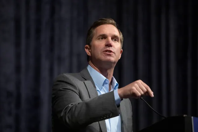 Kentucky Democratic Gov. Andy Beshear speaks at the 38th Annual Michigan Democratic Women's Caucus Legacy Luncheon on April 18, 2026, in Detroit, Michigan. Michigan will be a closely watched State in the 2026 midterm elections with statewide races being held for governor, attorney general and secretary of state and national races for U.S. Congress and an open U.S. Senate seat.