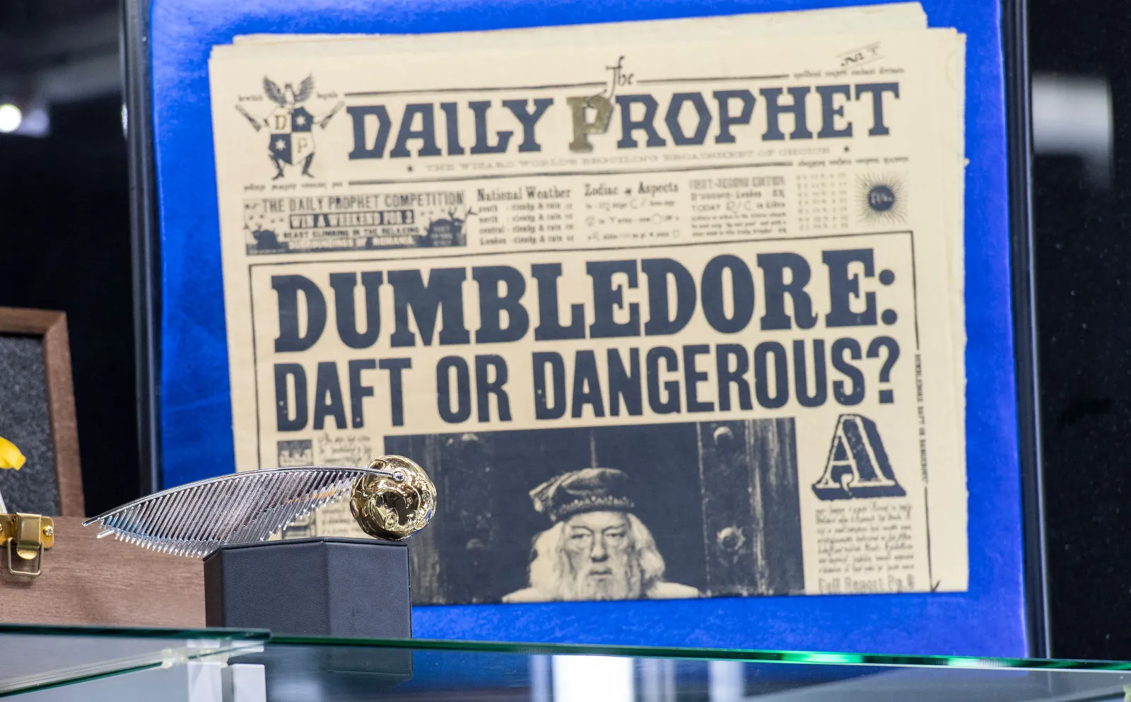 A copy of the Daily Prophet newspaper which features magical "live" images in the Harry Potter's movies is exhibited during a press preview of Prop Store's Iconic Film & TV Memorabilia on May 14, 2021, in Valencia, California. (Photo by VALERIE MACON/AFP via Getty Images)