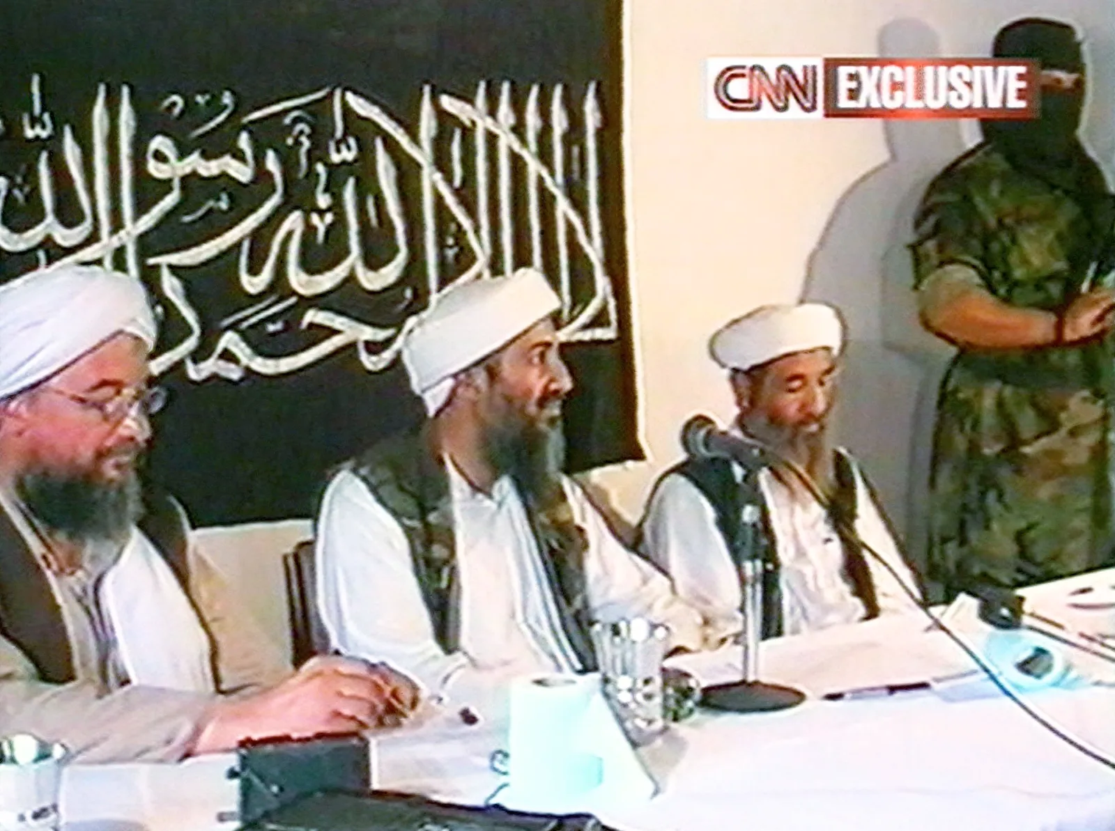 This image taken from a collection of videotapes obtained by CNN, shows three members of the upper echelon of the terrorist group al Qaeda; Ayman al-Zawahiri, t