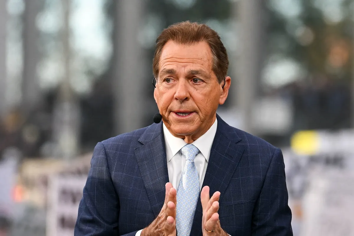college football analyst and former head coach Nick Saban on ESPN College GameDay set