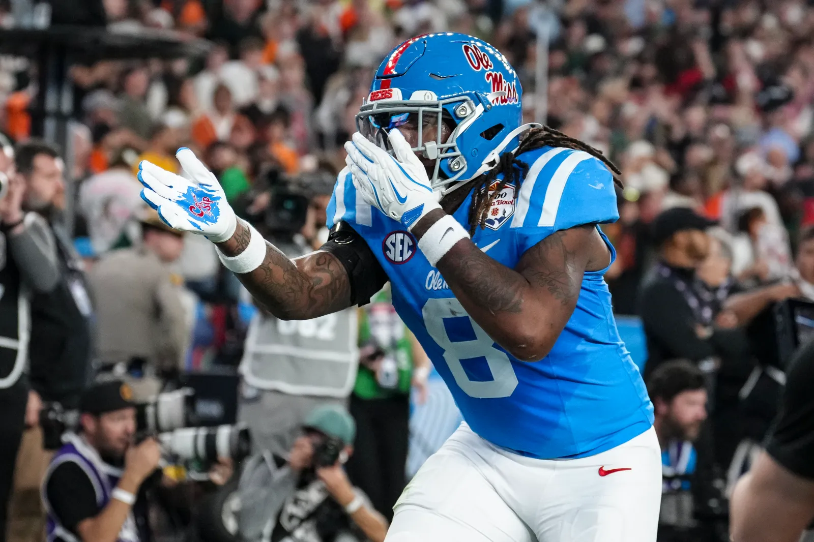 Dae'quan Wright #8 of the Ole Miss Rebels.