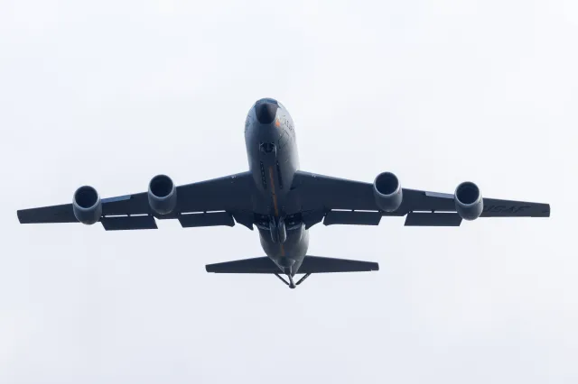 A Boeing KC-135 Stratotanker takes off from RAF Mildenhall on January 7 in Mildenhall, England, in the lead-up to the war launched by the U.S. and Israel against Iran.