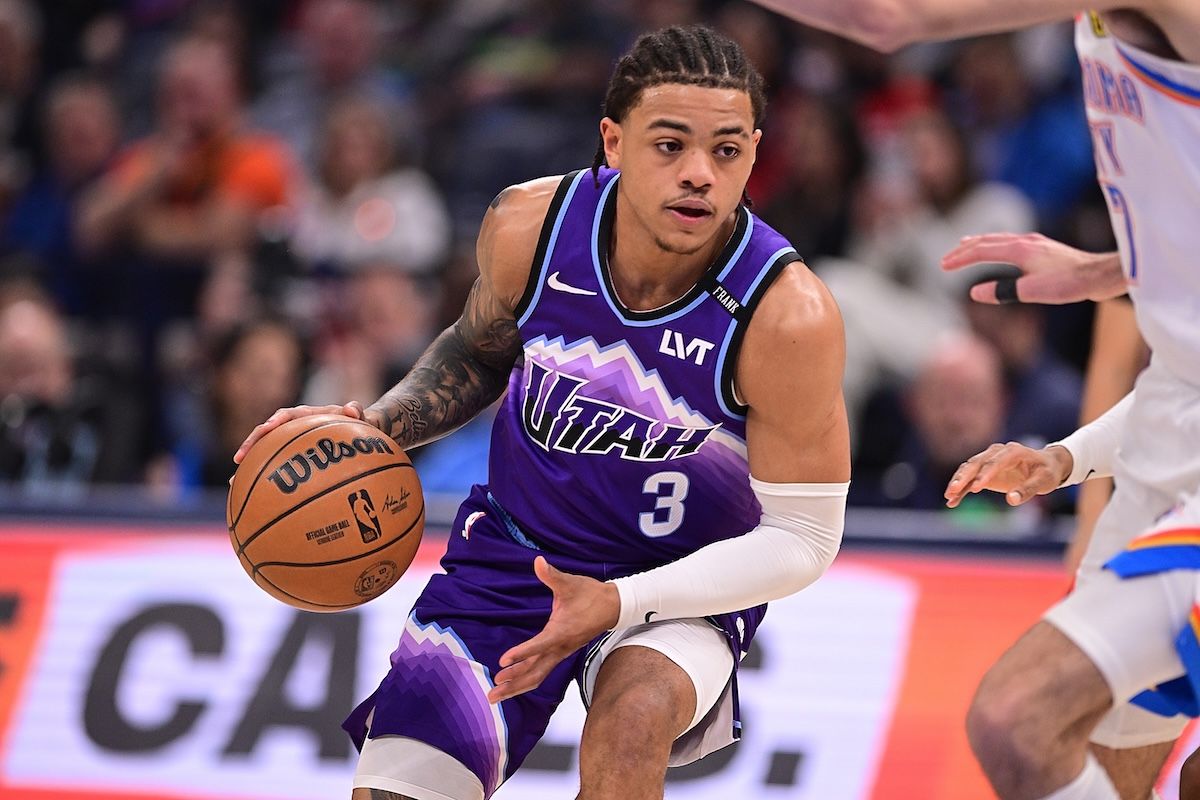 Utah Jazz guard Keyonte George playing against Oklahoma City Thunder