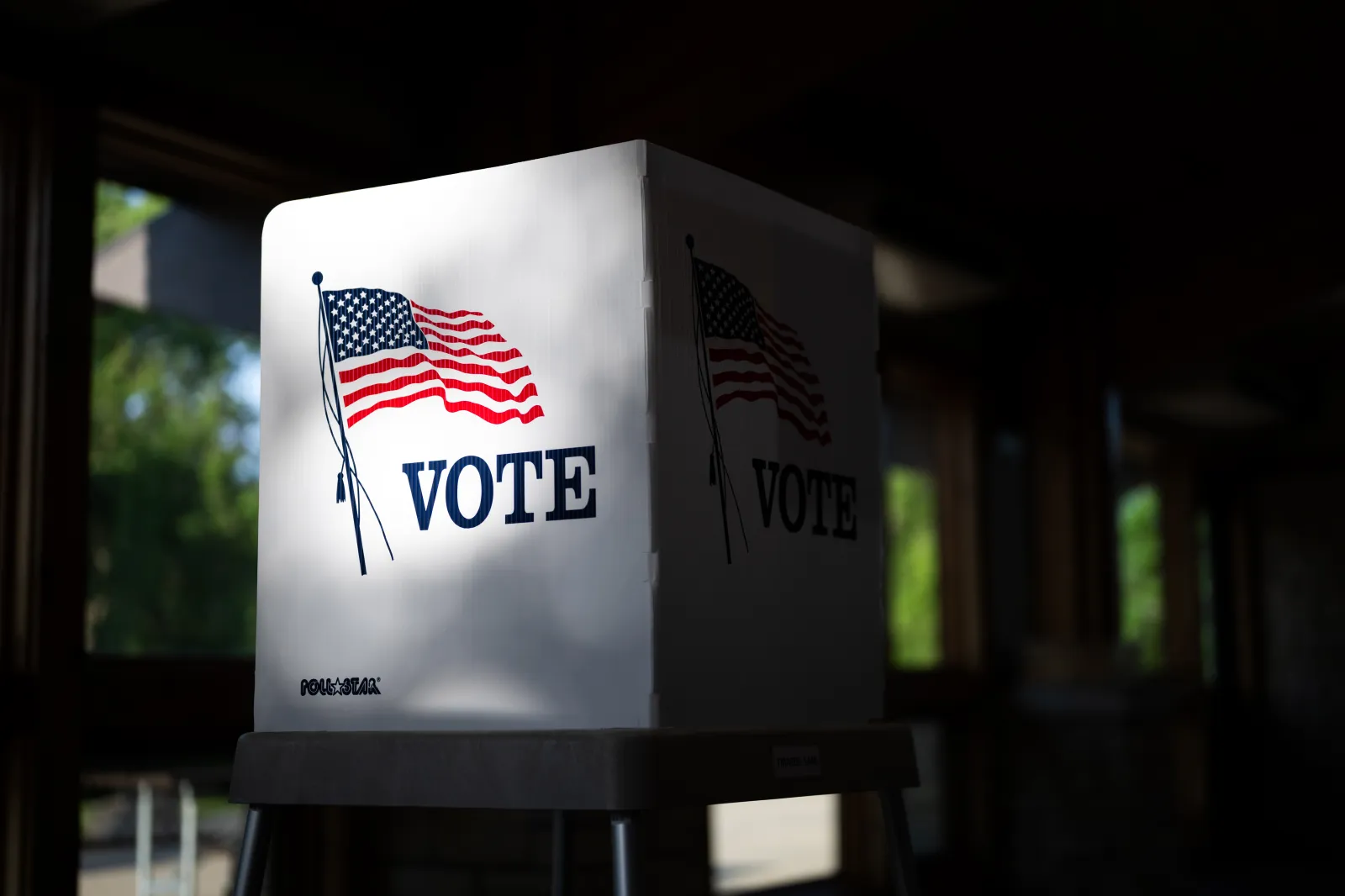 A ballot box sits at the Prairie Oak Lodge polling place on June 2 in Marion, Iowa.