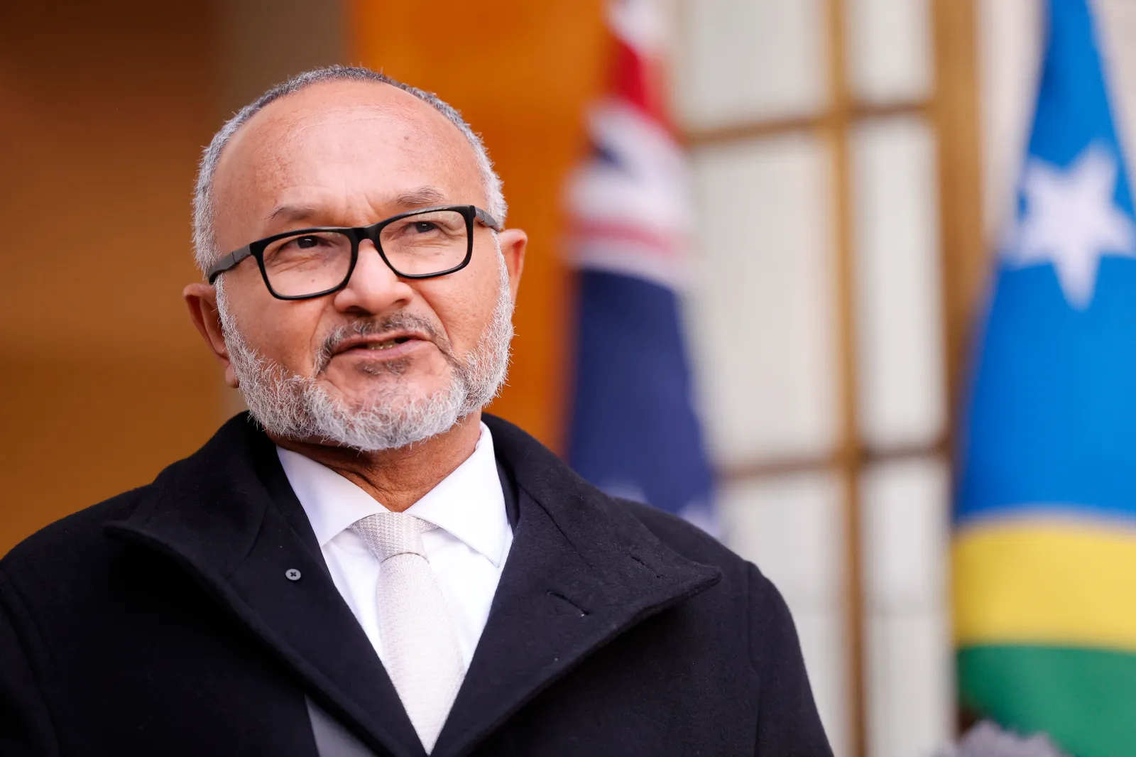 Solomon Islands Prime Minister Matthew Wale speaks during a press conference at Parliament House in Canberra on June 3, 2026.