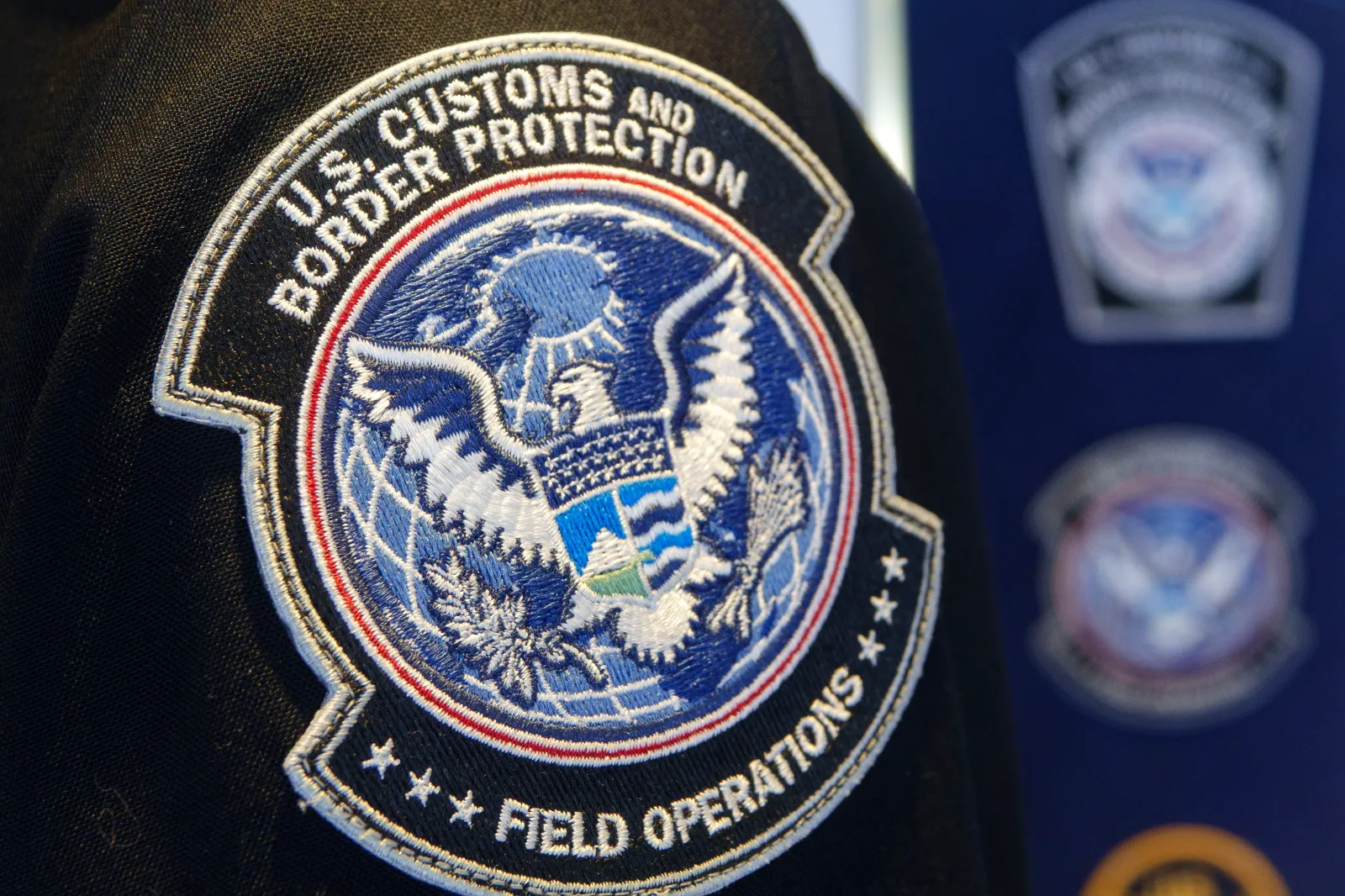 A U.S. Customs and Border Protection patch is displayed at the Department of Homeland Security U.S. Customs and Border Protection headquarters on August 8, 2026