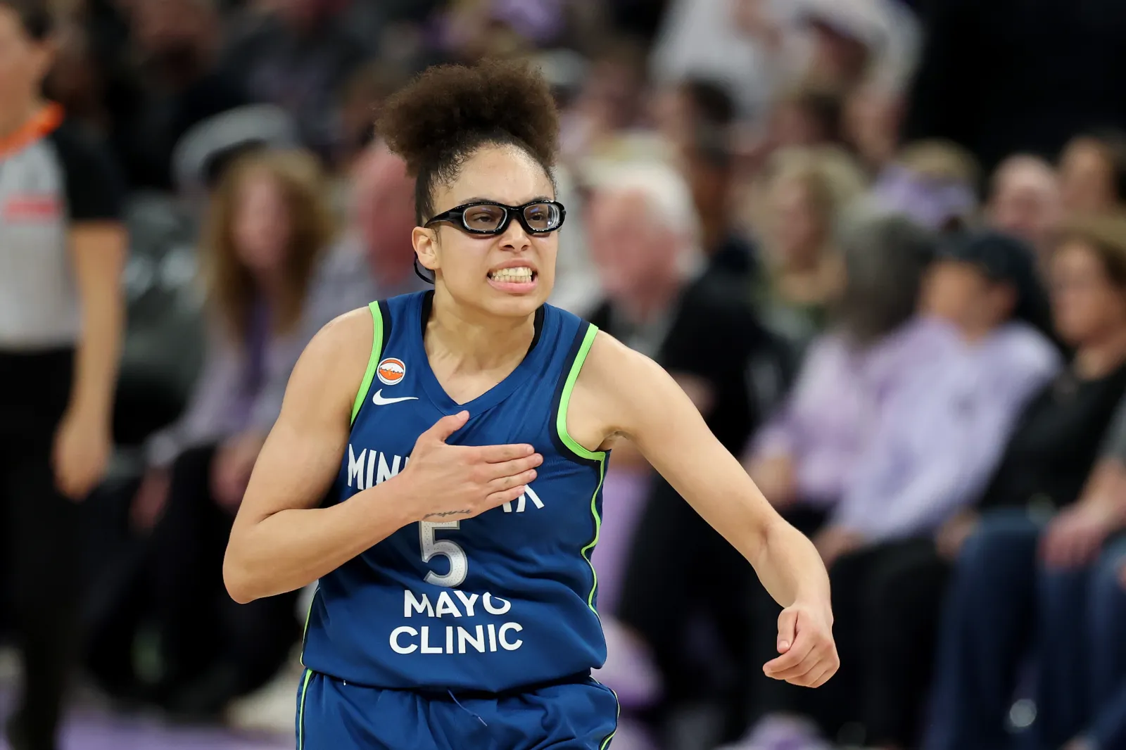 Minnesota Lynx rookie Olivia Miles reacts against Golden State Valkyries