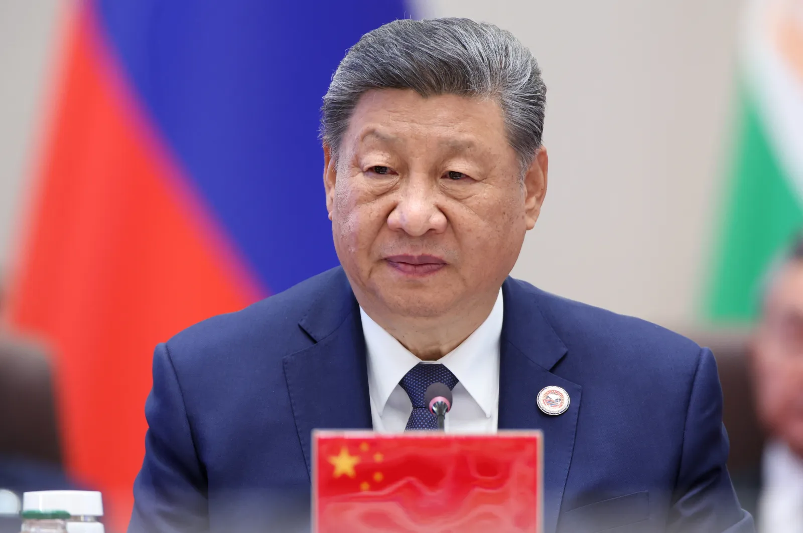 In this pool photograph distributed by the Russian state agency Sputnik, China’s President Xi Jinping attends a SCO+ format meeting of the Shanghai Cooperation Organisation (SCO) summit in Bishkek on September 1, 2026.
