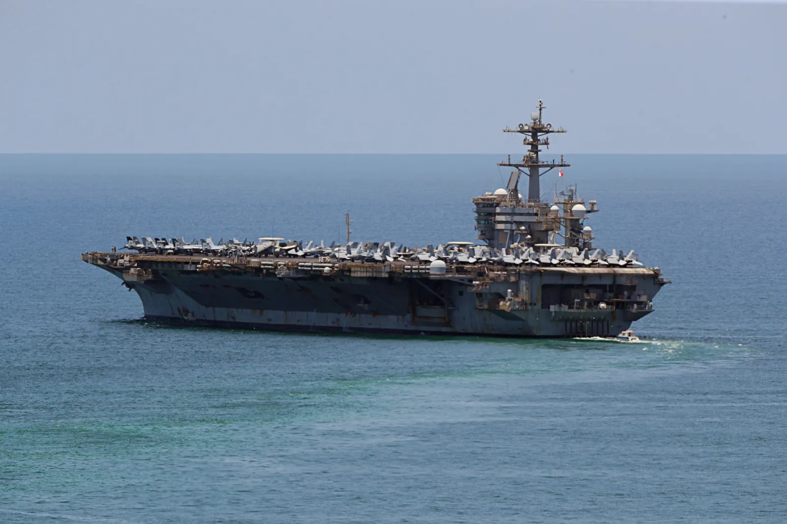 The USS Abraham Lincoln (CVN-72) aircraft carrier departs Laem Chabang Port on September 06, 2026 in Si Racha, Thailand.