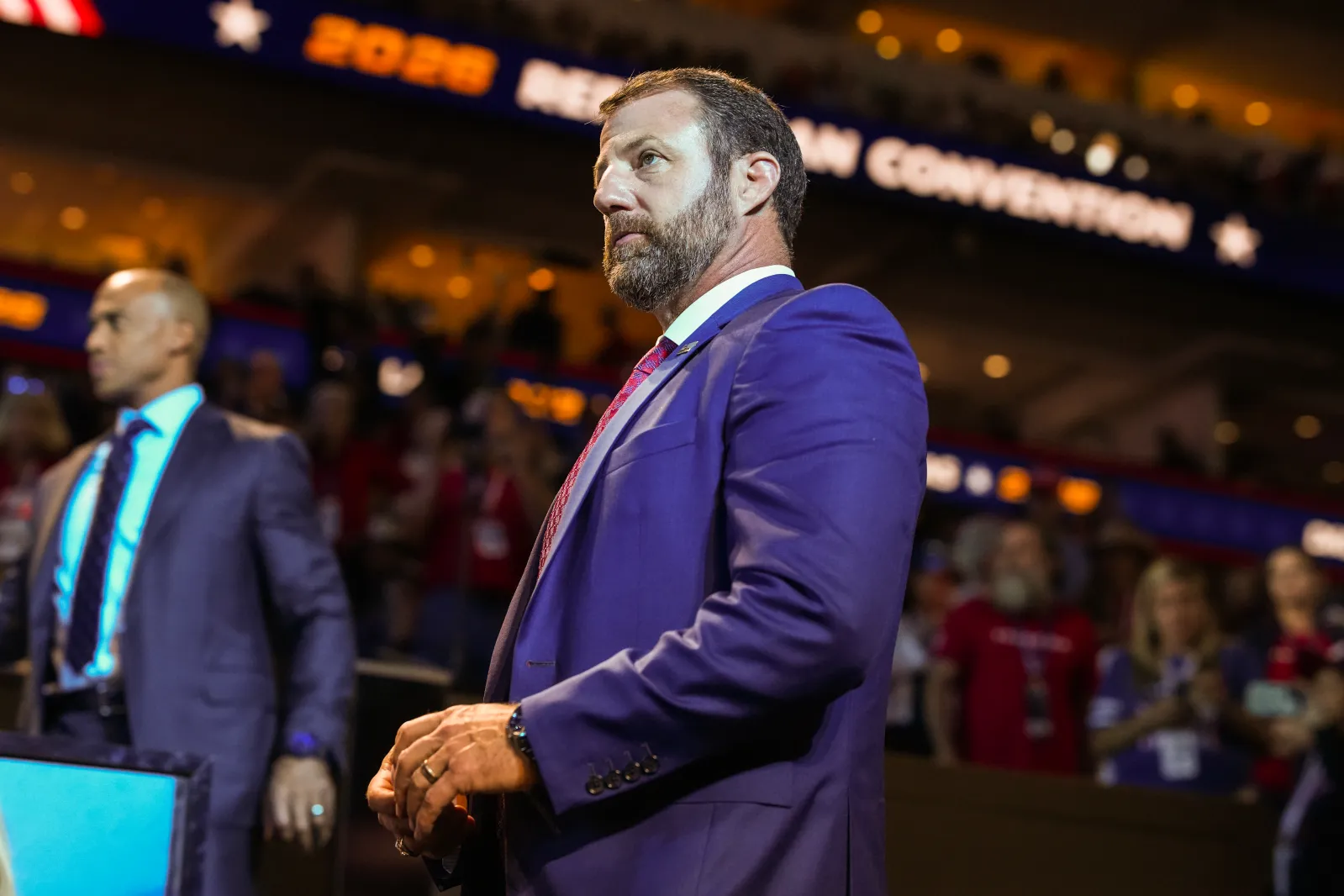 U.S. Secretary of the Department of Homeland Security Markwayne Mullin attends the second day of the 2026 Republican National Convention at the American Airline