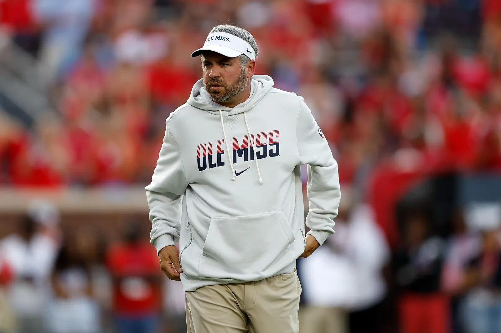 Ole Miss coach Pete Golding looks on during game against Charlotte