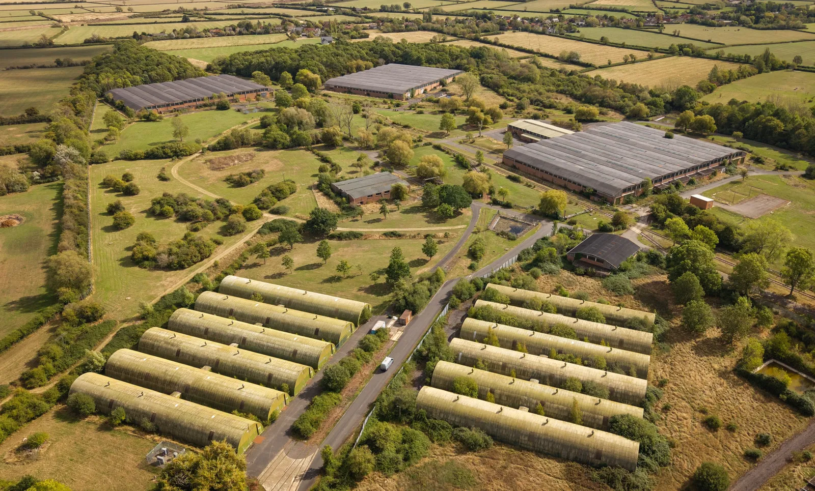 This aerial image from September 16 shows the U.K. Ministry of Defense site in Bicester proposed to house asylum-seekers.