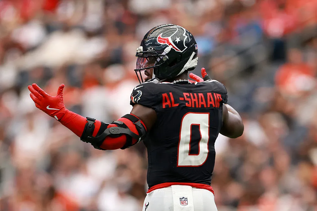 Houston Texans linebacker Azeez Al-Shaair drew league scrutiny after wearing the names of Palestinian children killed in Gaza on his eye black during games.
