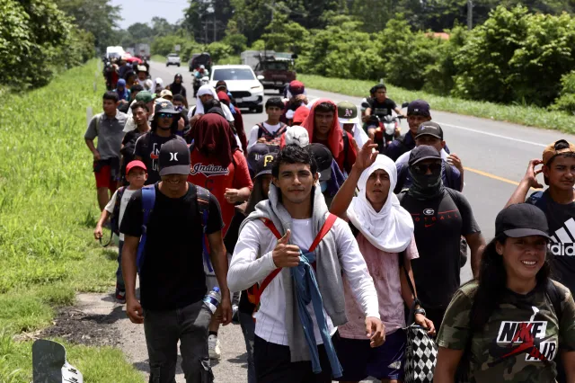 Migrants from Honduras advance through southern Mexico toward the United States in Ciudad Hidalgo, Mexico, on September 24, 2026.