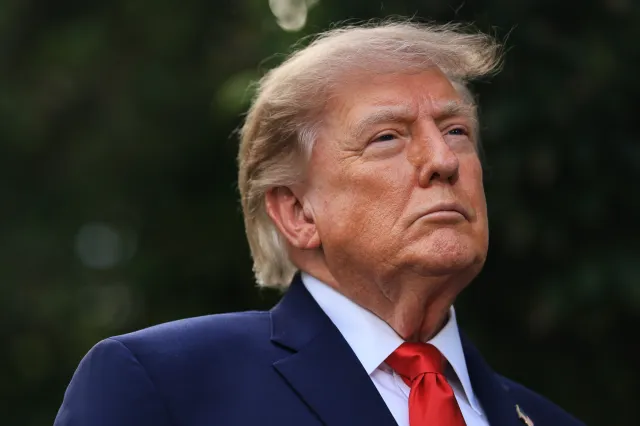 U.S. President Donald Trump looks on as New York Mayor Zohran Mamdani speaks to reporters following their meeting at Gracie Mansion on September 21, 2026, in New York City.