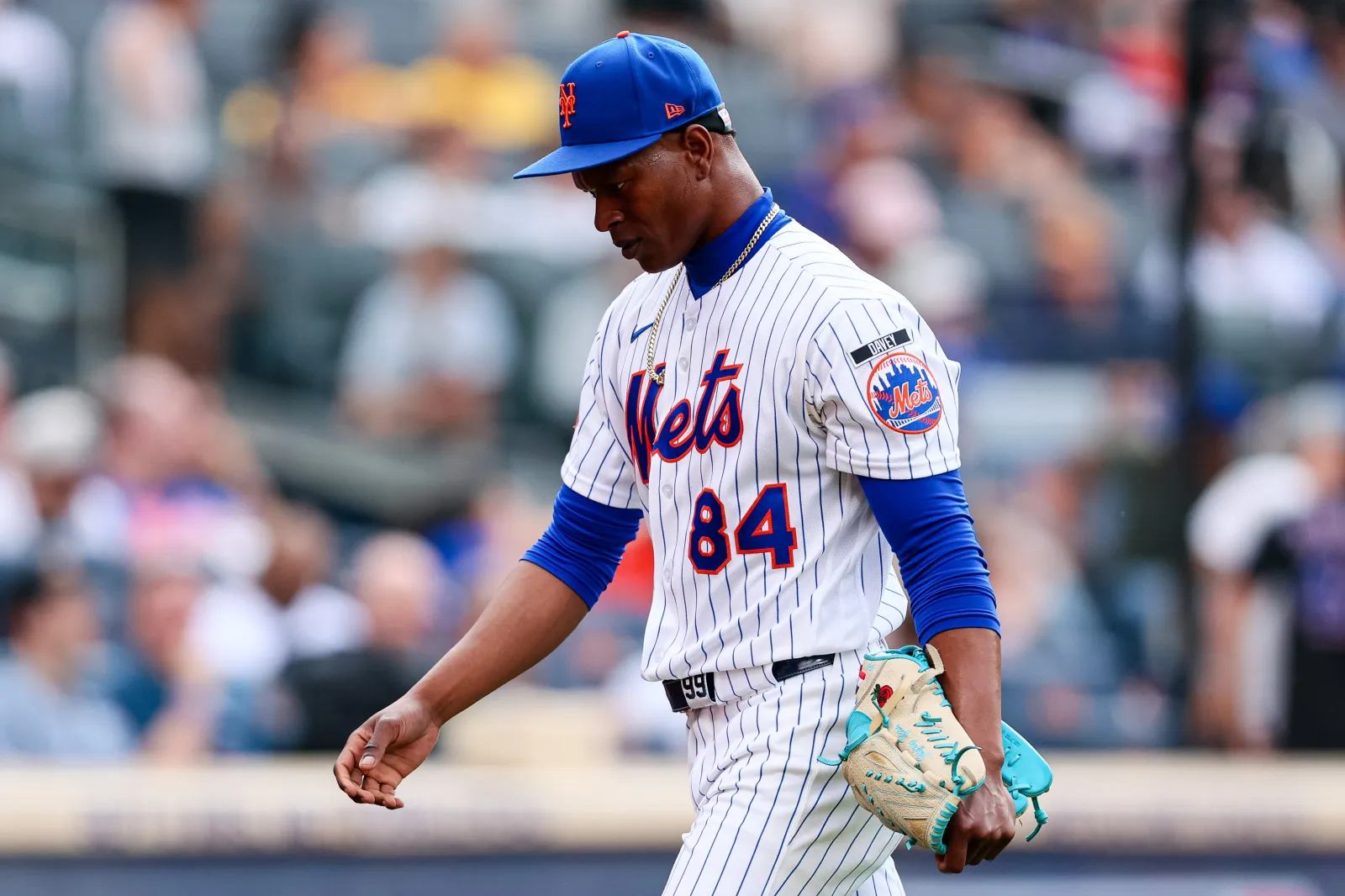 Jefry Yan #84 of the New York Mets looks on against the Houston Astros during the game at Citi Field on August 30, 2026 in New York City. (Photo by Caean Couto/
