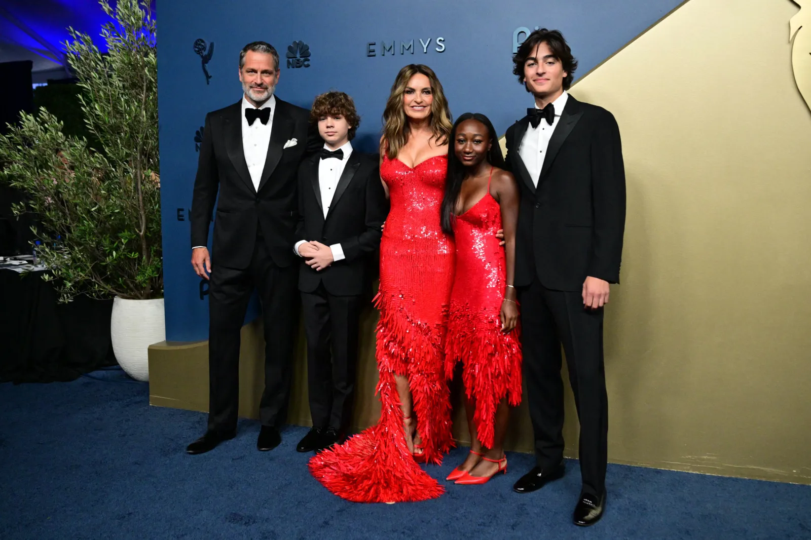 Mariska Hargitay (C), husband Peter Hermann (L) and their children arrive for the 78th Primetime Emmy Awards at the Peacock Theatre at L.A. Live in Los Angeles 