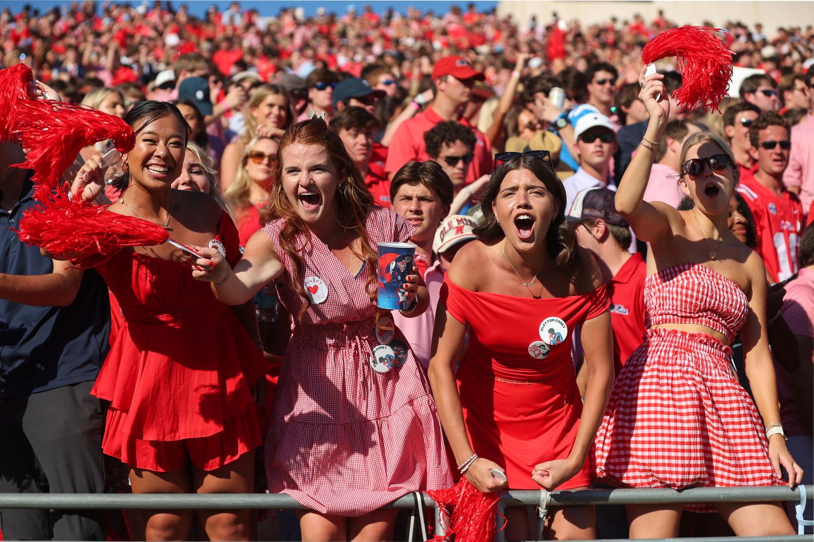 OXFORD, MISSISSIPPI - SEPTEMBER 27: Mississippi Rebels fans cheer against the Louisiana State Tigers at Vaught-Hemingway Stadium on September 27, 2025 in Oxford