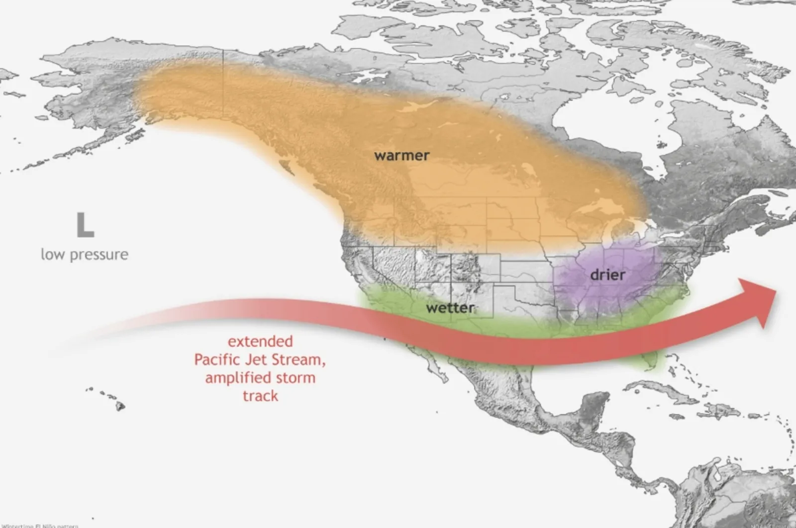 A NOAA map shows U.S. impacts during a typical El Niño winter.