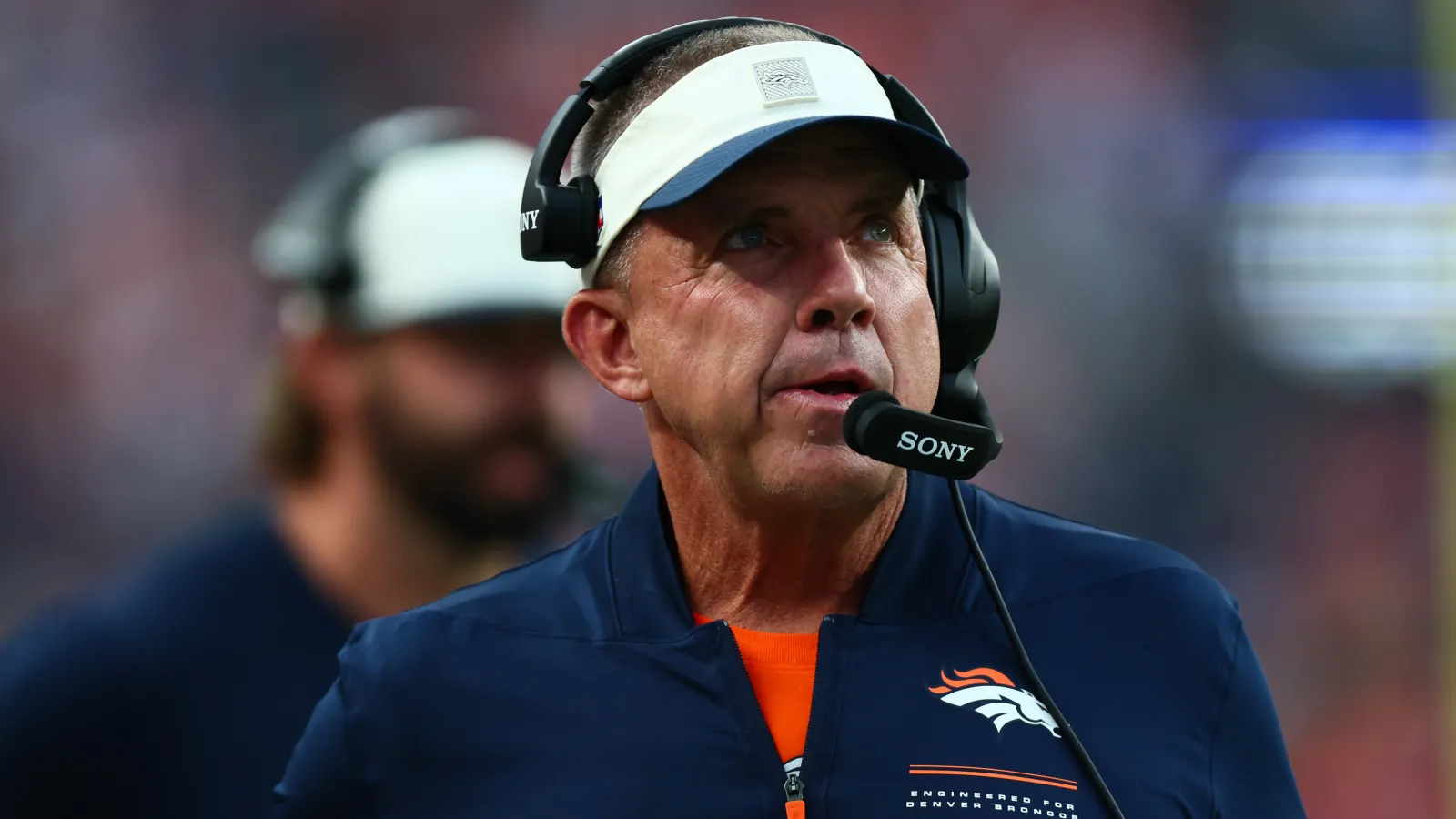 DENVER, CO - AUGUST 28: Head coach Sean Payton of the Denver Broncos walks on the sidelines in a preseason game against the Minnesota Vikings at Empower Field