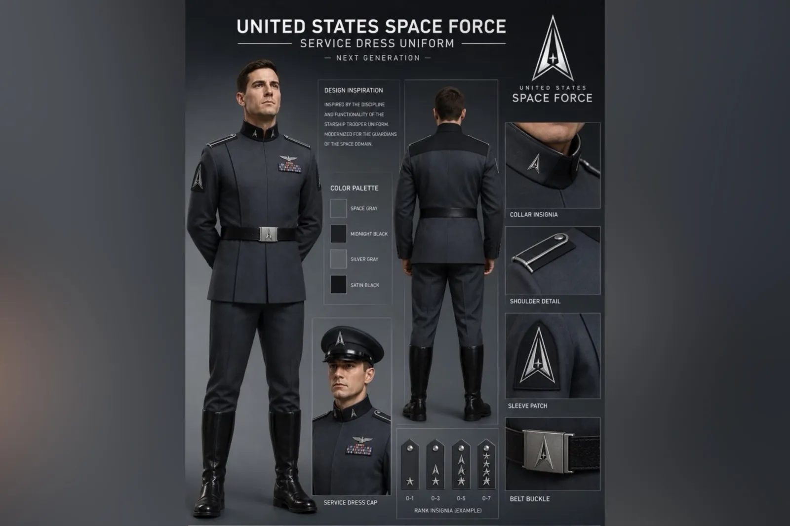 The graphic, shared by Trump's Truth Social account on Sunday, depicts a dark-gray jacket and matching trousers, with a peaked cap.