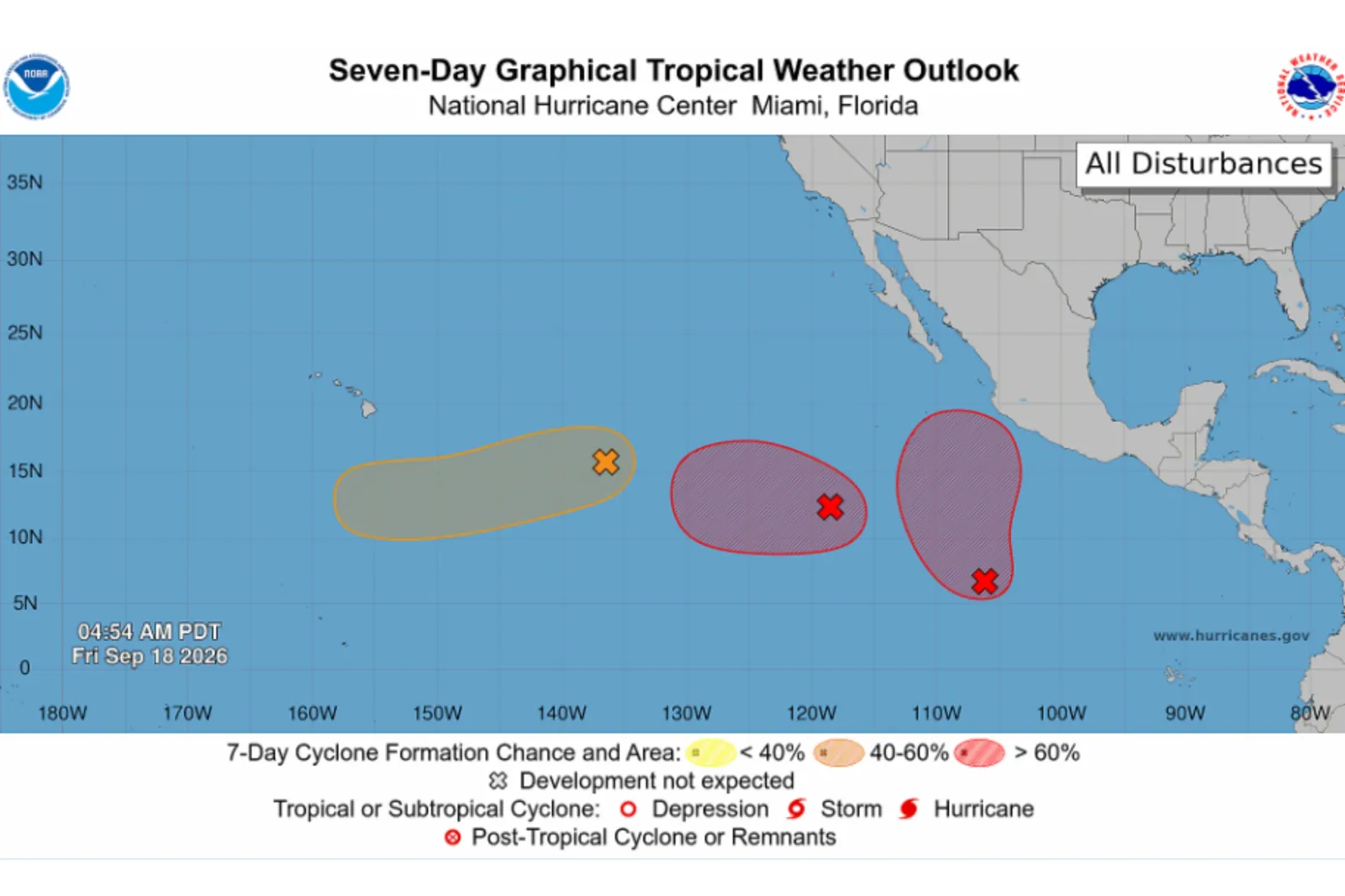 This NHC graphic highlights features being monitored in the Pacific.