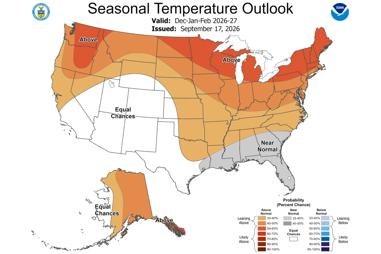 The CPC's seasonal temperature outlook for winter.