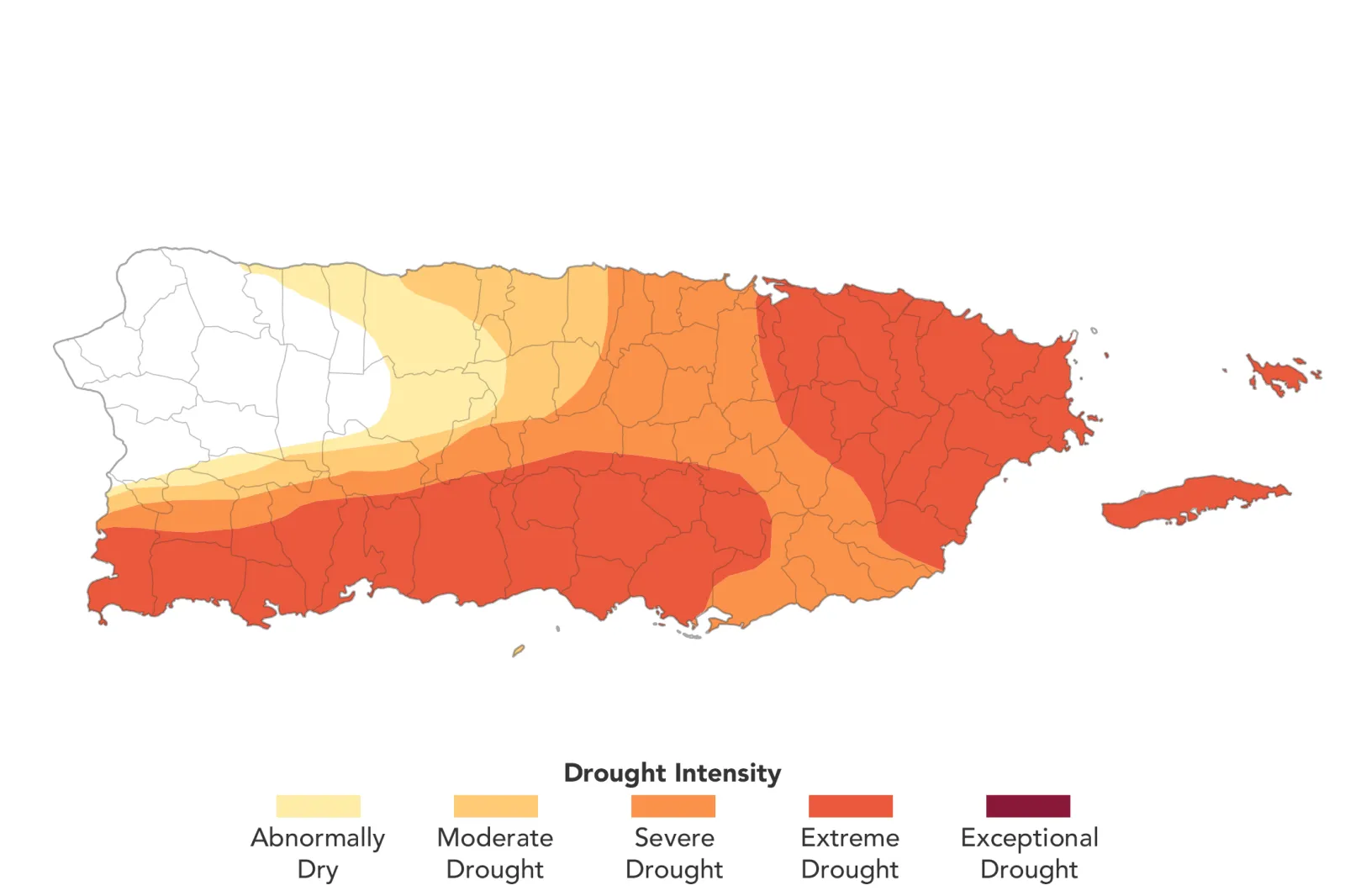 NASA map shows water crisis impact on tens of thousands in Puerto Rico; 75.2% of island in drought, 41% extreme